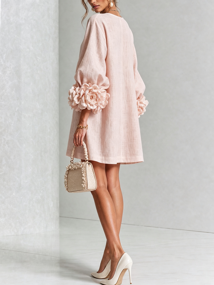 Amelia | White Mini Dress with Floral Buttons