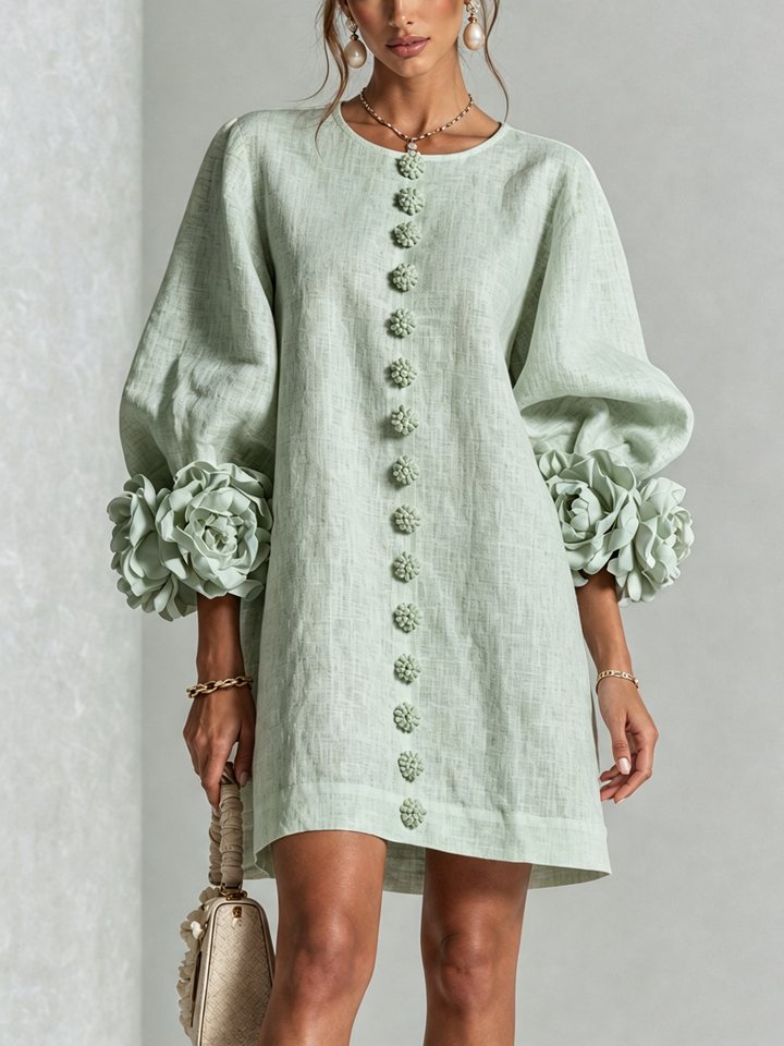Amelia | White Mini Dress with Floral Buttons