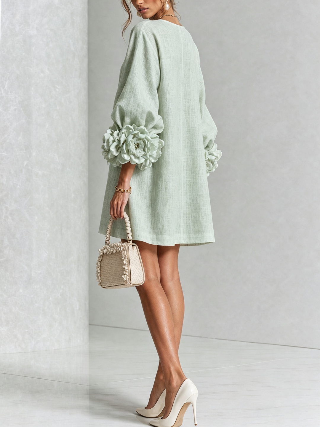 Amelia | White Mini Dress with Floral Buttons