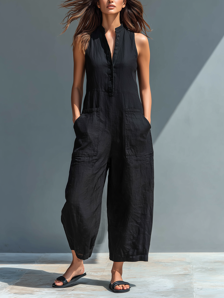ELOISE™ – Linen Blend Sleeveless Jumpsuit