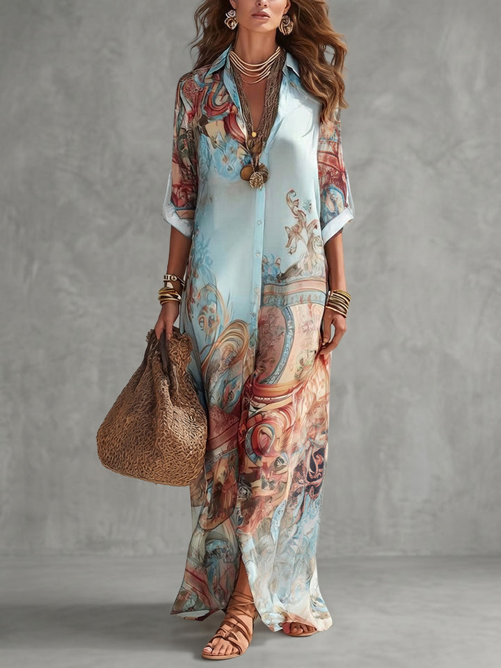 Sofia | Printed Boho Maxi Shirt Dress