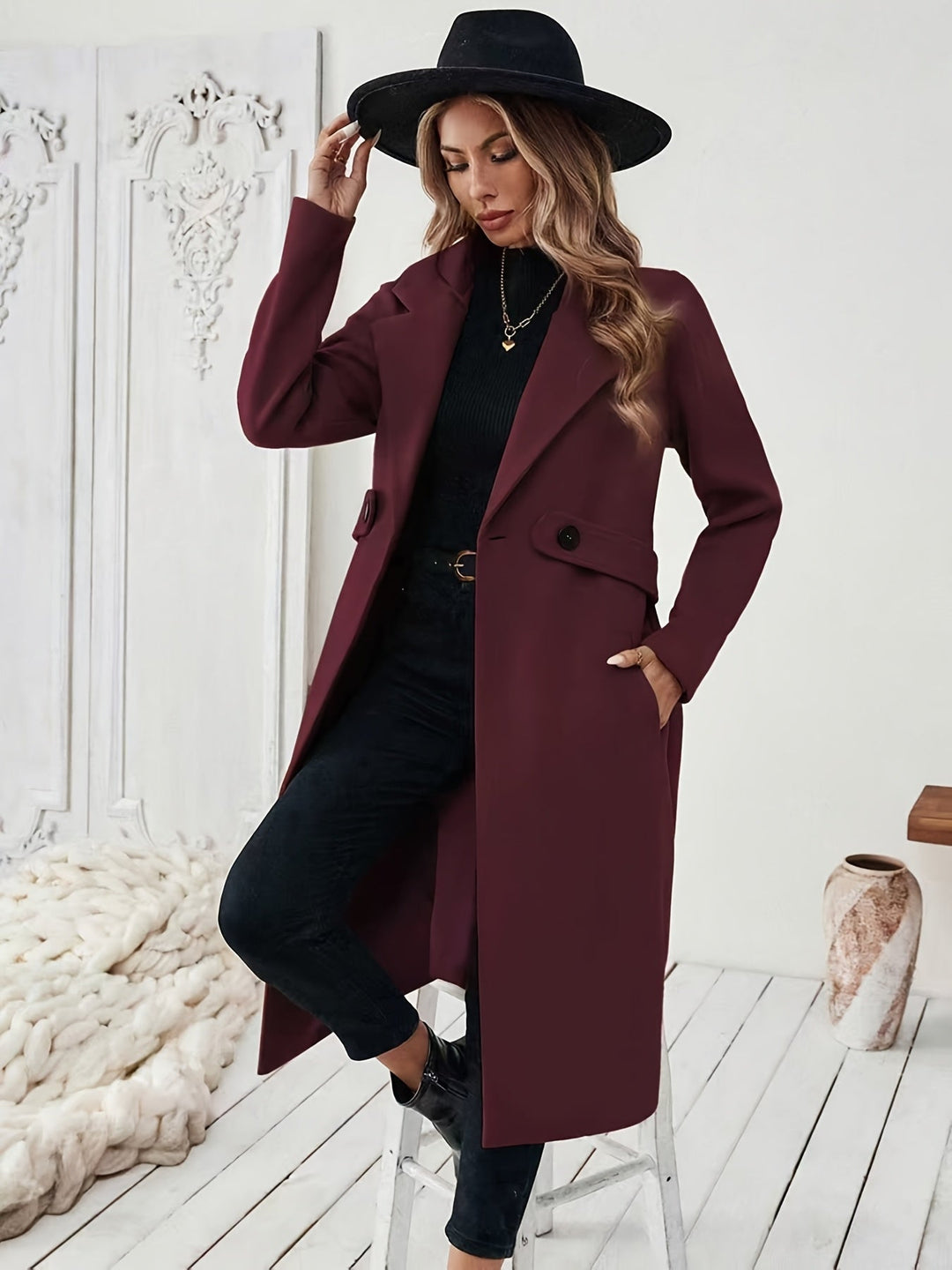 Mery™ | Notched-Lapel Button-Tab Tailored Coat