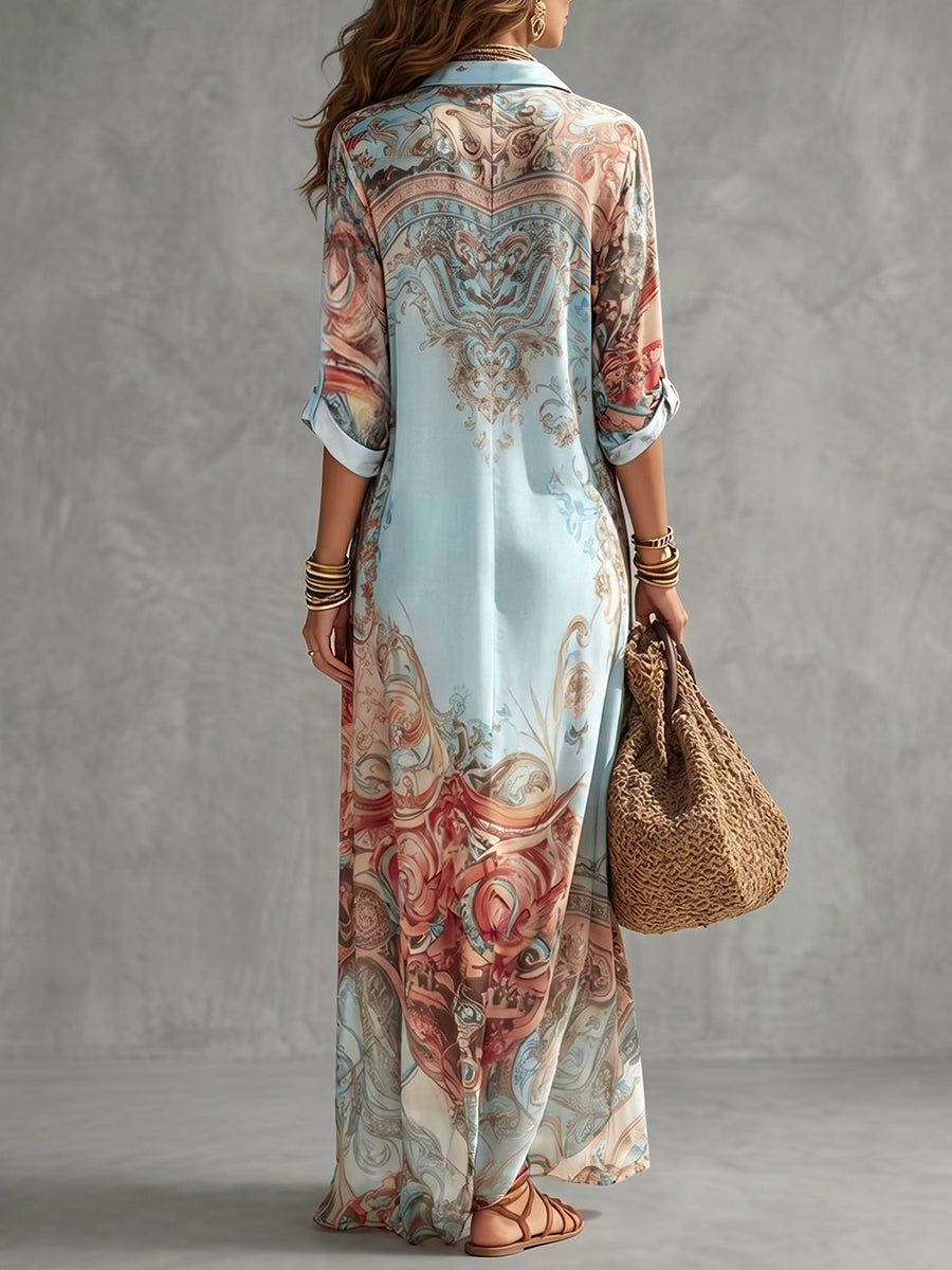 Sofia | Printed Boho Maxi Shirt Dress