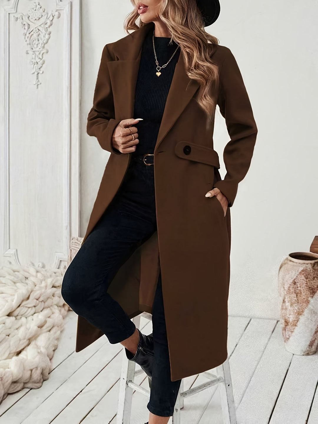 Mery™ | Notched-Lapel Button-Tab Tailored Coat