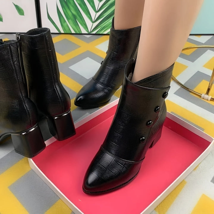 Blanca™ | Croc-embossed foldover cuff heeled ankle boots