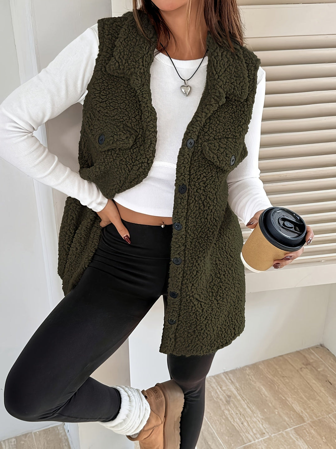 Ava™ | Sherpa Button-Front Longline Blazer