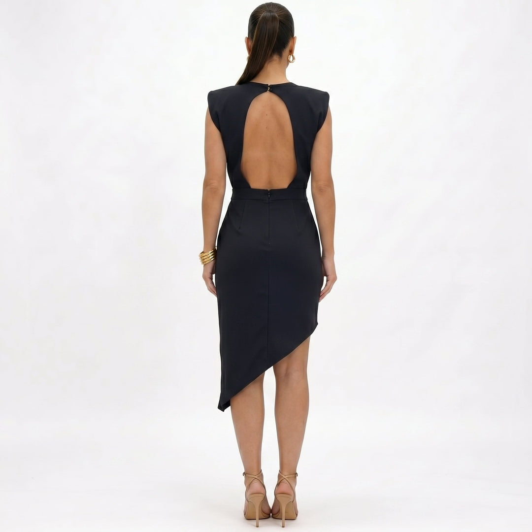 AURORA™ – Asymmetric Elegance Midi Dress