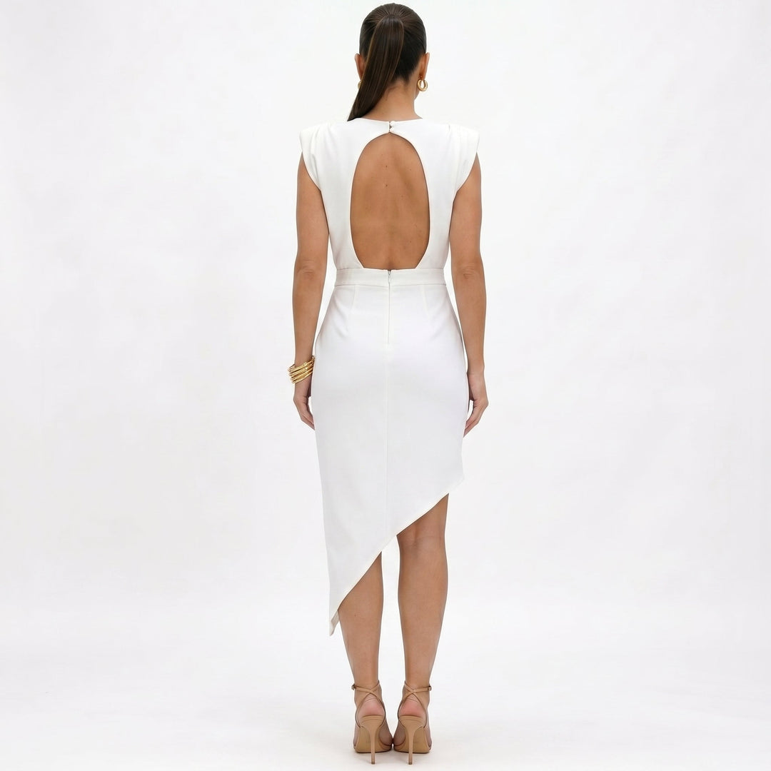AURORA™ – Asymmetric Elegance Midi Dress