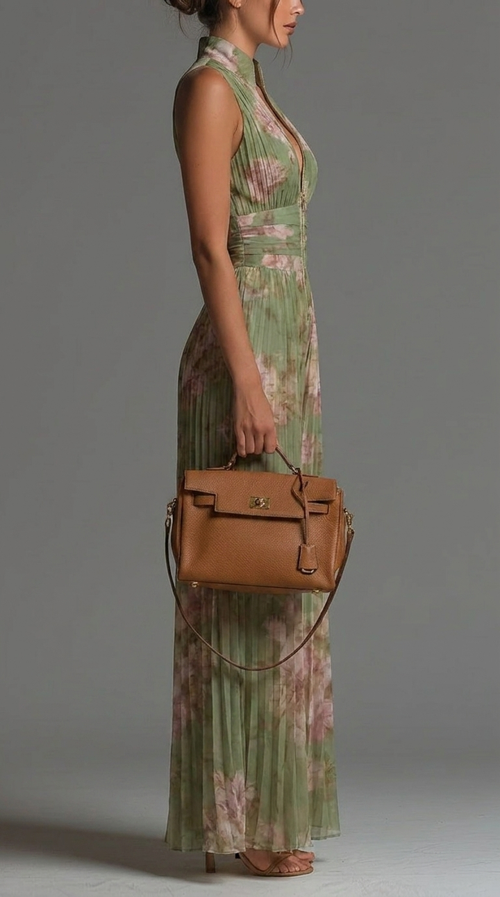 Ariana Jumpsuit | Pleated Chiffon Jumpsuit in Green