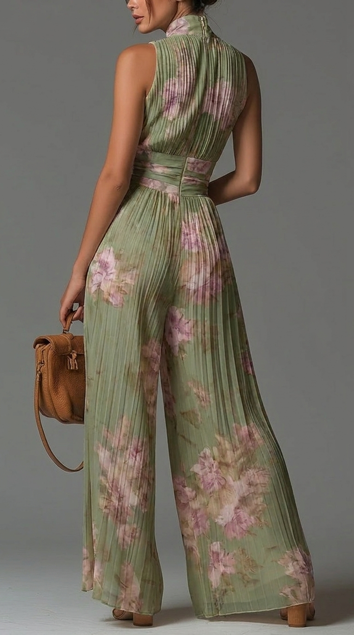 Ariana Jumpsuit | Pleated Chiffon Jumpsuit in Green