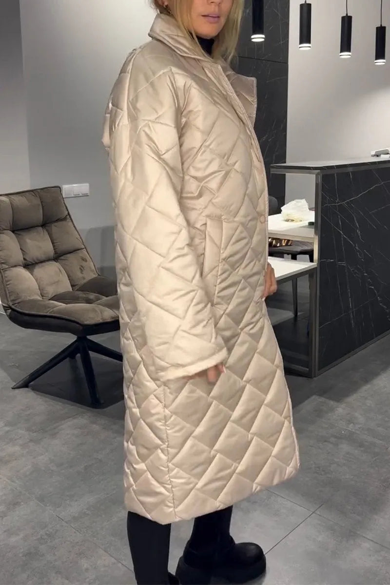 Delphine™ | Diamond-Quilted Notched-Collar Longline Coat