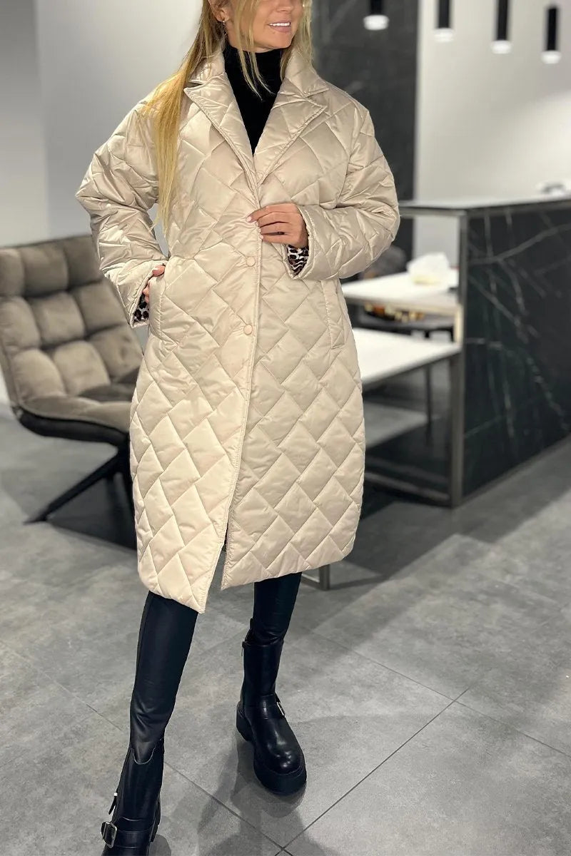 Delphine™ | Diamond-Quilted Notched-Collar Longline Coat