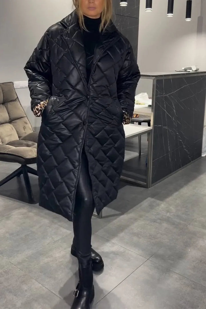 Delphine™ | Diamond-Quilted Notched-Collar Longline Coat