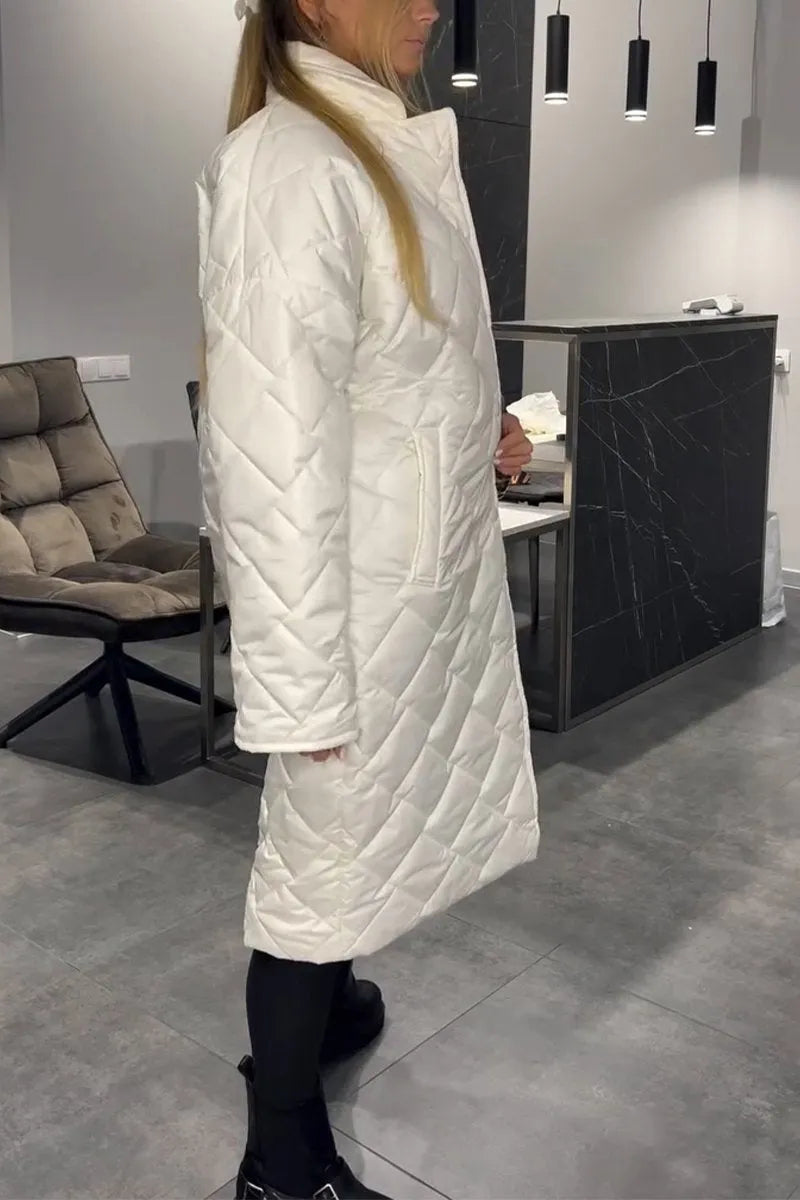 Delphine™ | Diamond-Quilted Notched-Collar Longline Coat