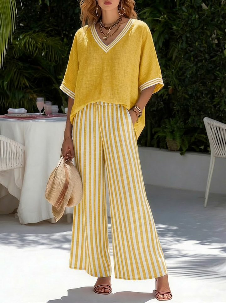 AMÉLIA™ – Linen Blend Patchwork Two-Piece Set