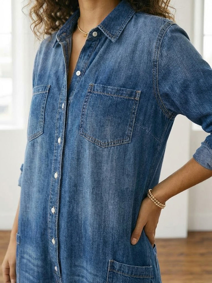 Diana | Vintage Soft Washed Cotton Denim Button Jumpsuit
