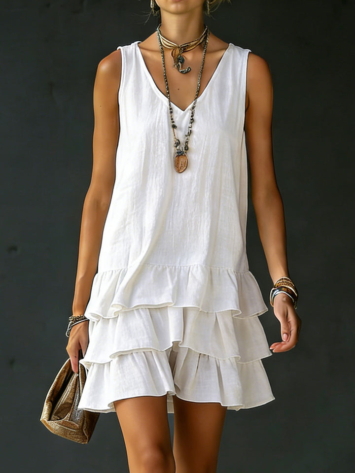 Elara | Tiered Ruffle Linen Mini Dress