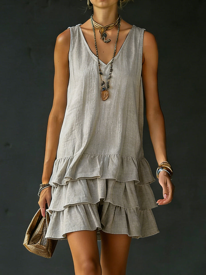 Elara | Tiered Ruffle Linen Mini Dress