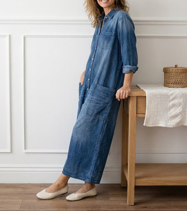 Diana | Vintage Soft Washed Cotton Denim Button Jumpsuit