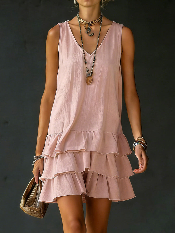 Elara | Tiered Ruffle Linen Mini Dress