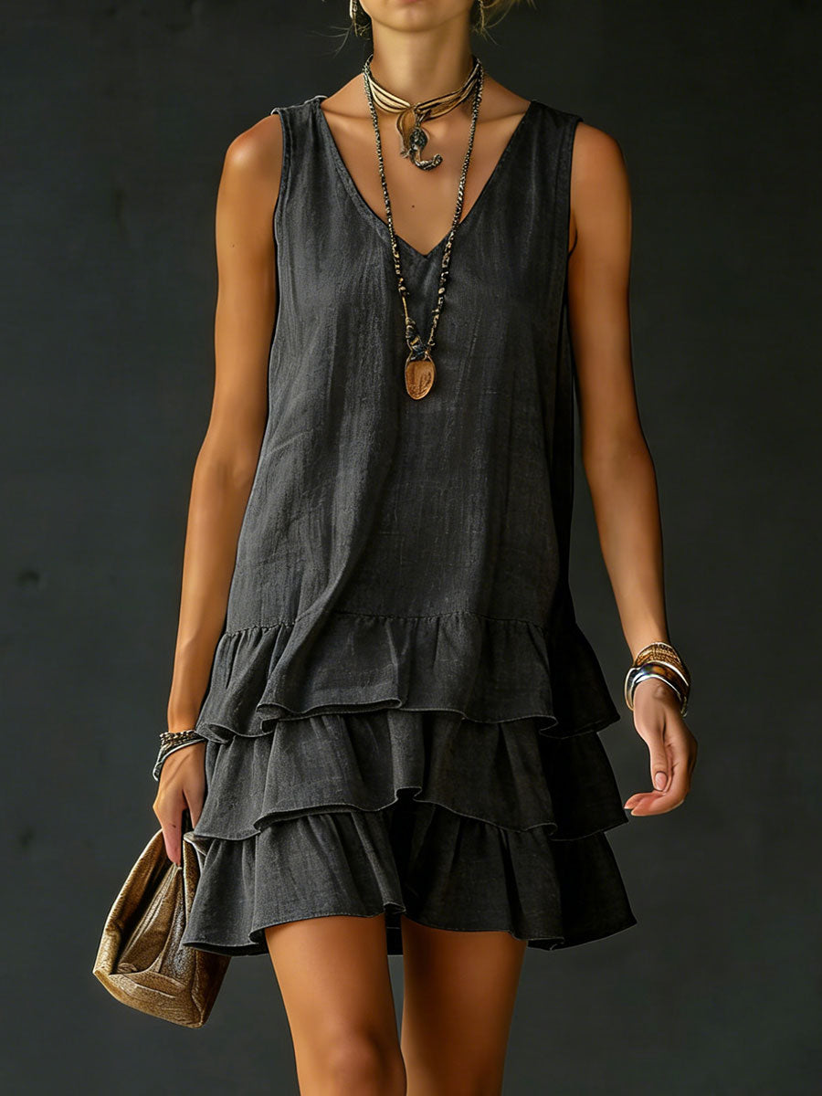 Elara | Tiered Ruffle Linen Mini Dress