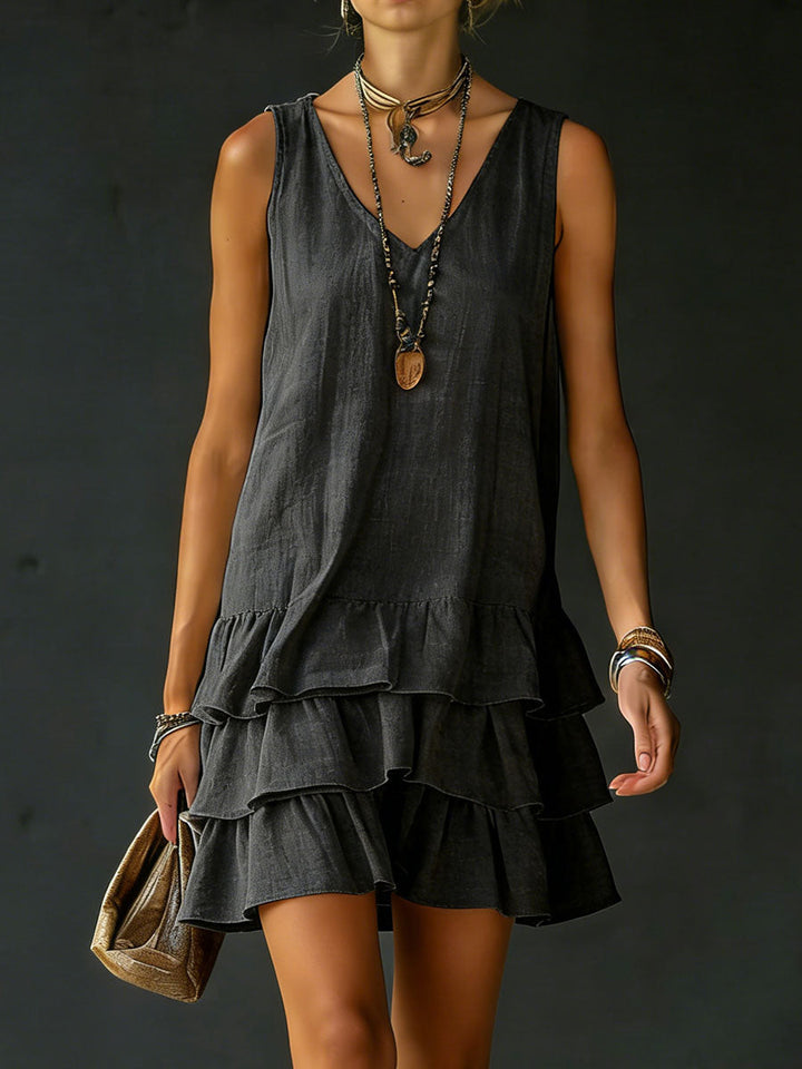 Elara | Tiered Ruffle Linen Mini Dress