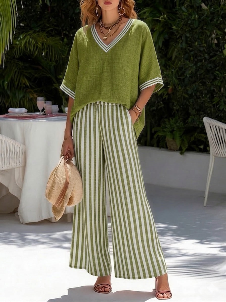 AMÉLIA™ – Linen Blend Patchwork Two-Piece Set