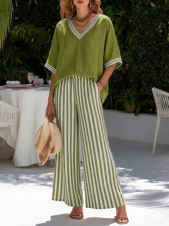 AMÉLIA™ – Linen Blend Patchwork Two-Piece Set