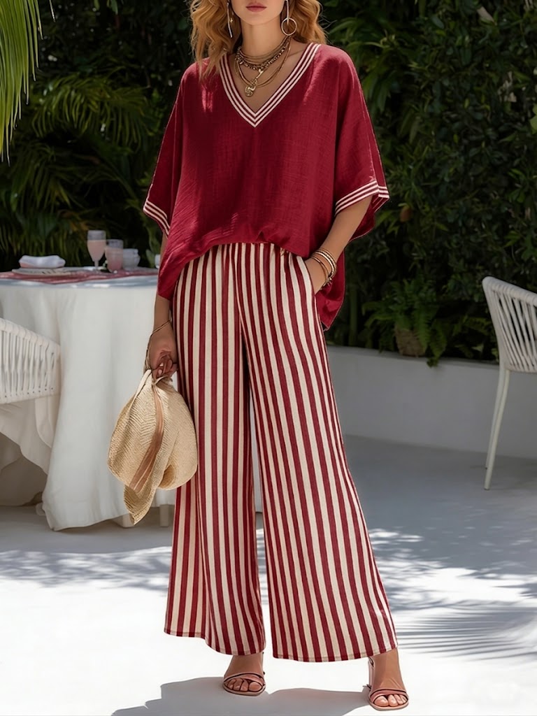 AMÉLIA™ – Linen Blend Patchwork Two-Piece Set