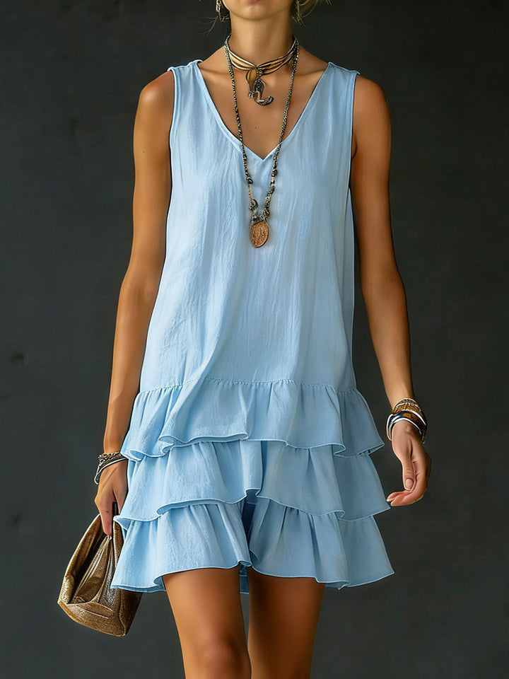 Elara | Tiered Ruffle Linen Mini Dress