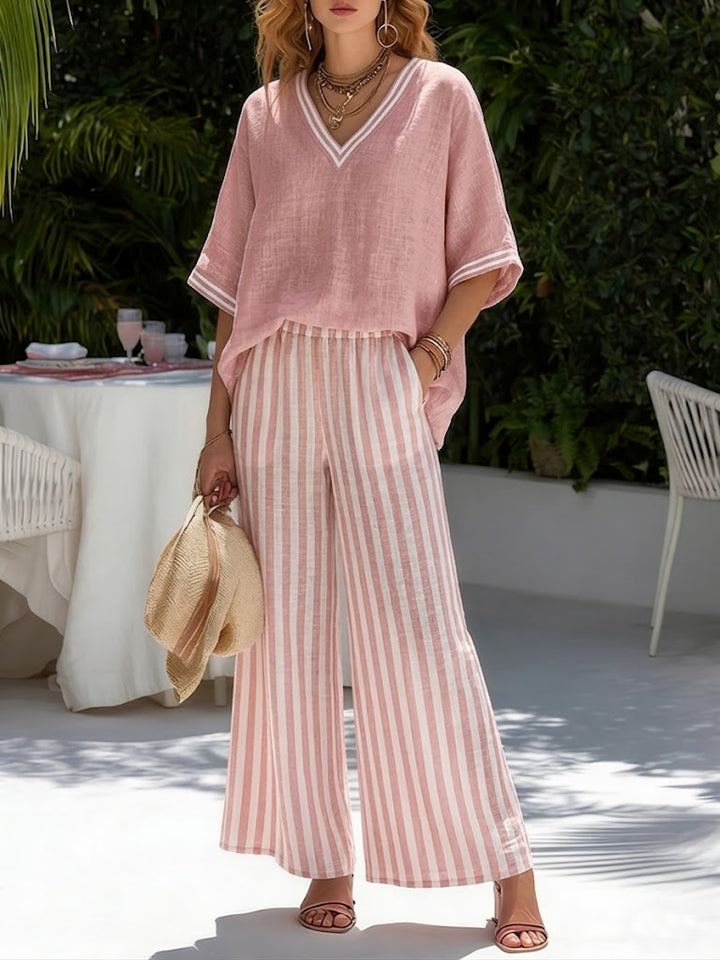 AMÉLIA™ – Linen Blend Patchwork Two-Piece Set
