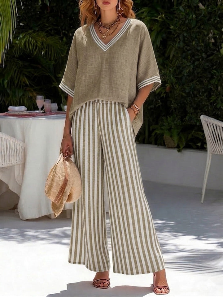 AMÉLIA™ – Linen Blend Patchwork Two-Piece Set