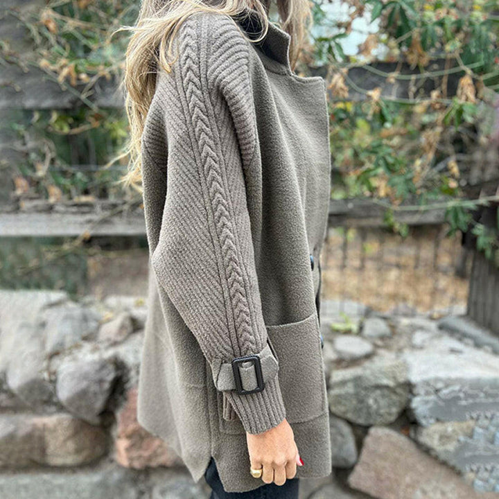 Manuela™ | Ribbed-Sleeve Double-Breasted Cardigan Coat