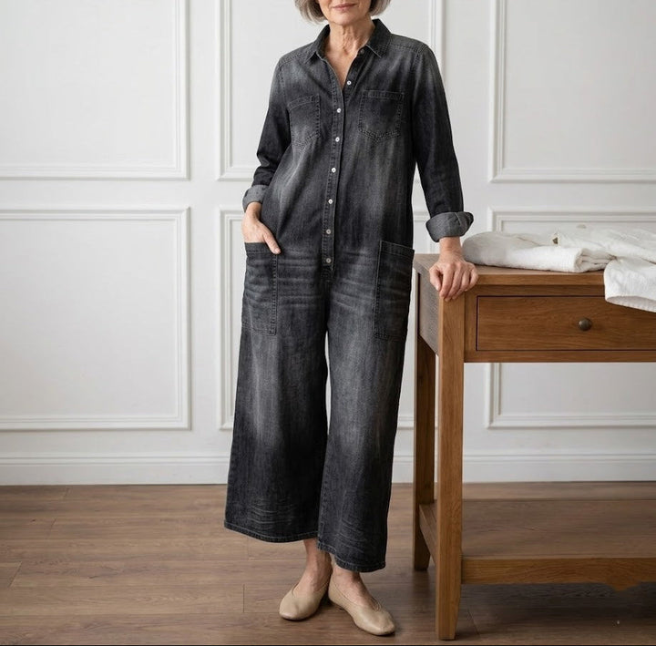 Diana | Vintage Soft Washed Cotton Denim Button Jumpsuit