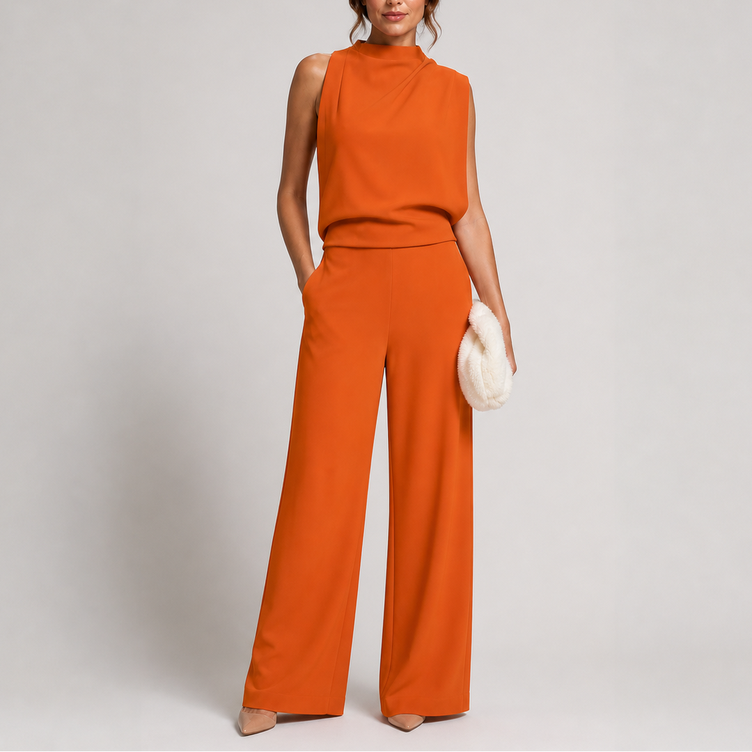 Women's Sleeveless Wide-Leg Jumpsuit with High Neckline
