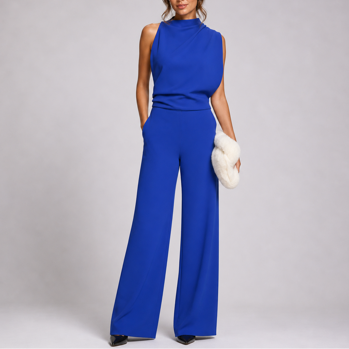 Women's Sleeveless Wide-Leg Jumpsuit with High Neckline