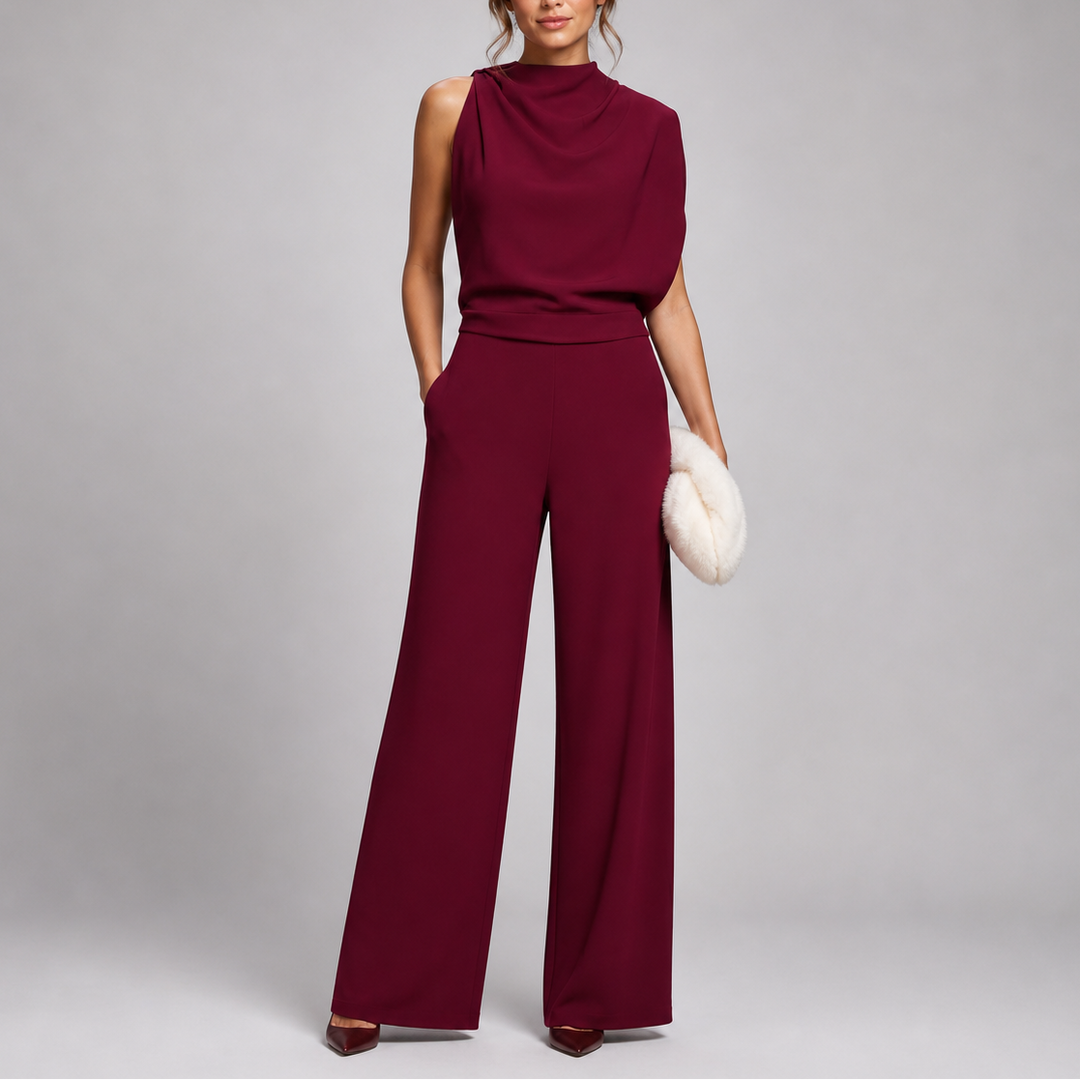 Women's Sleeveless Wide-Leg Jumpsuit with High Neckline