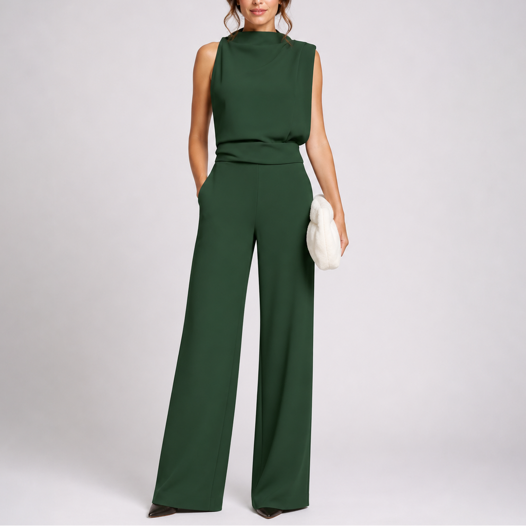 Women's Sleeveless Wide-Leg Jumpsuit with High Neckline