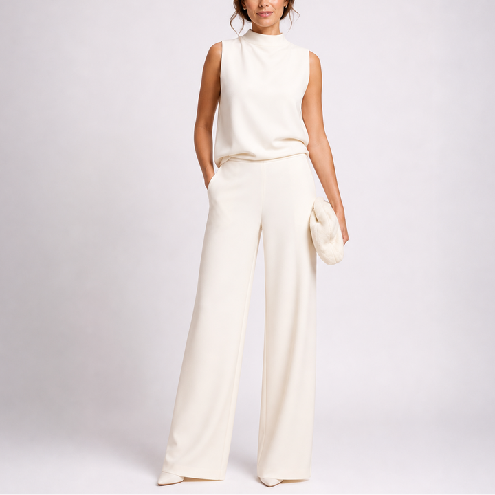 Women's Sleeveless Wide-Leg Jumpsuit with High Neckline