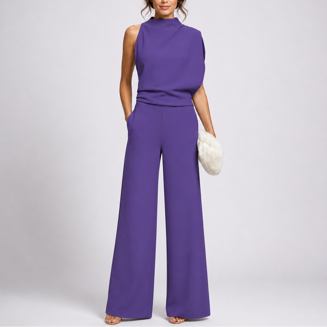 Women's Sleeveless Wide-Leg Jumpsuit with High Neckline