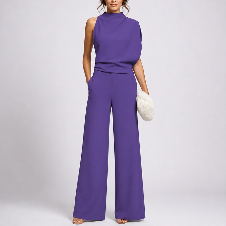 Women's Sleeveless Wide-Leg Jumpsuit with High Neckline