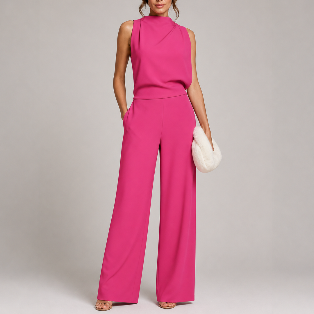 Women's Sleeveless Wide-Leg Jumpsuit with High Neckline